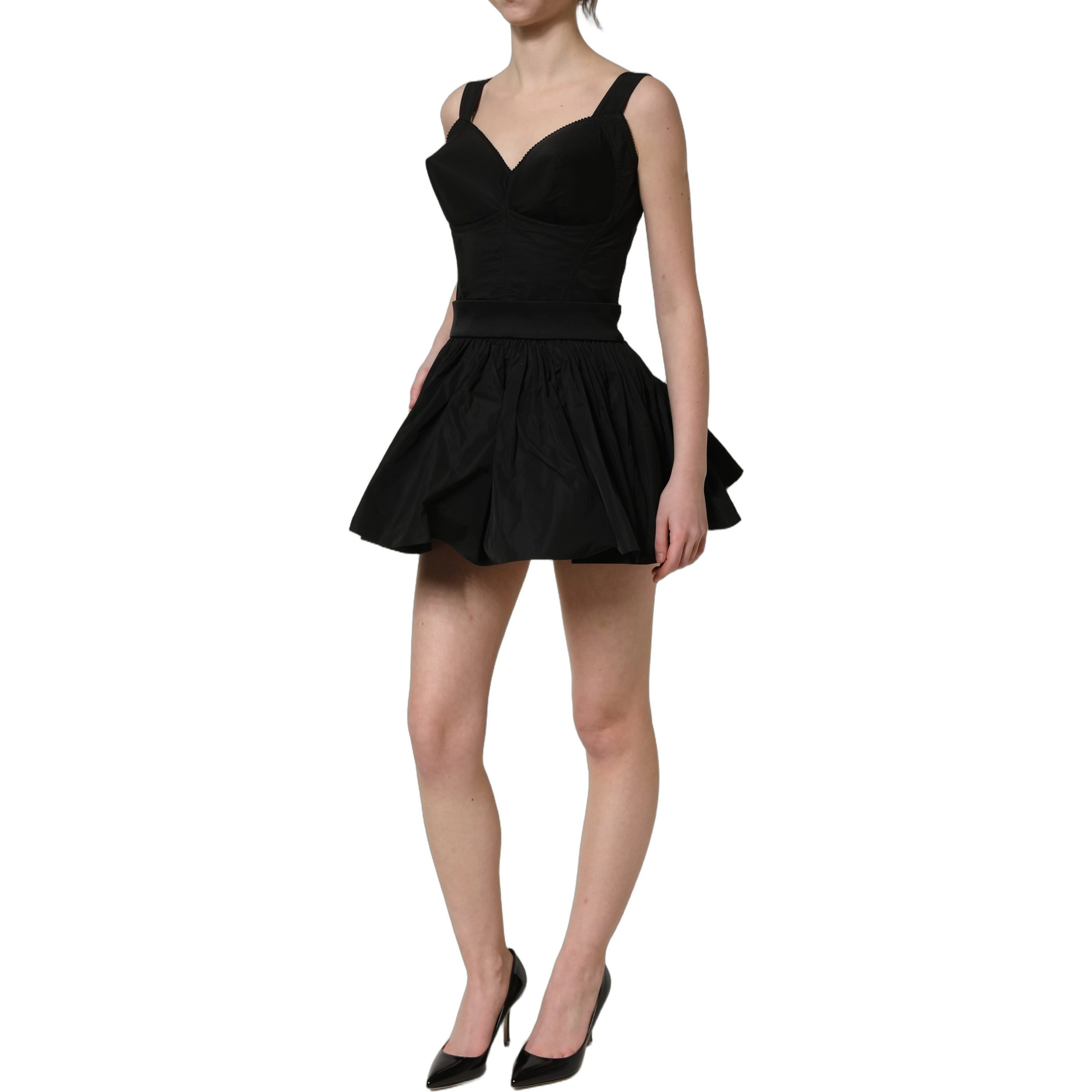 Black Nylon A-Line Sleeveless Mini Dress