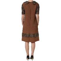 Brown Wool Rhinestone Embellished Midi Dress