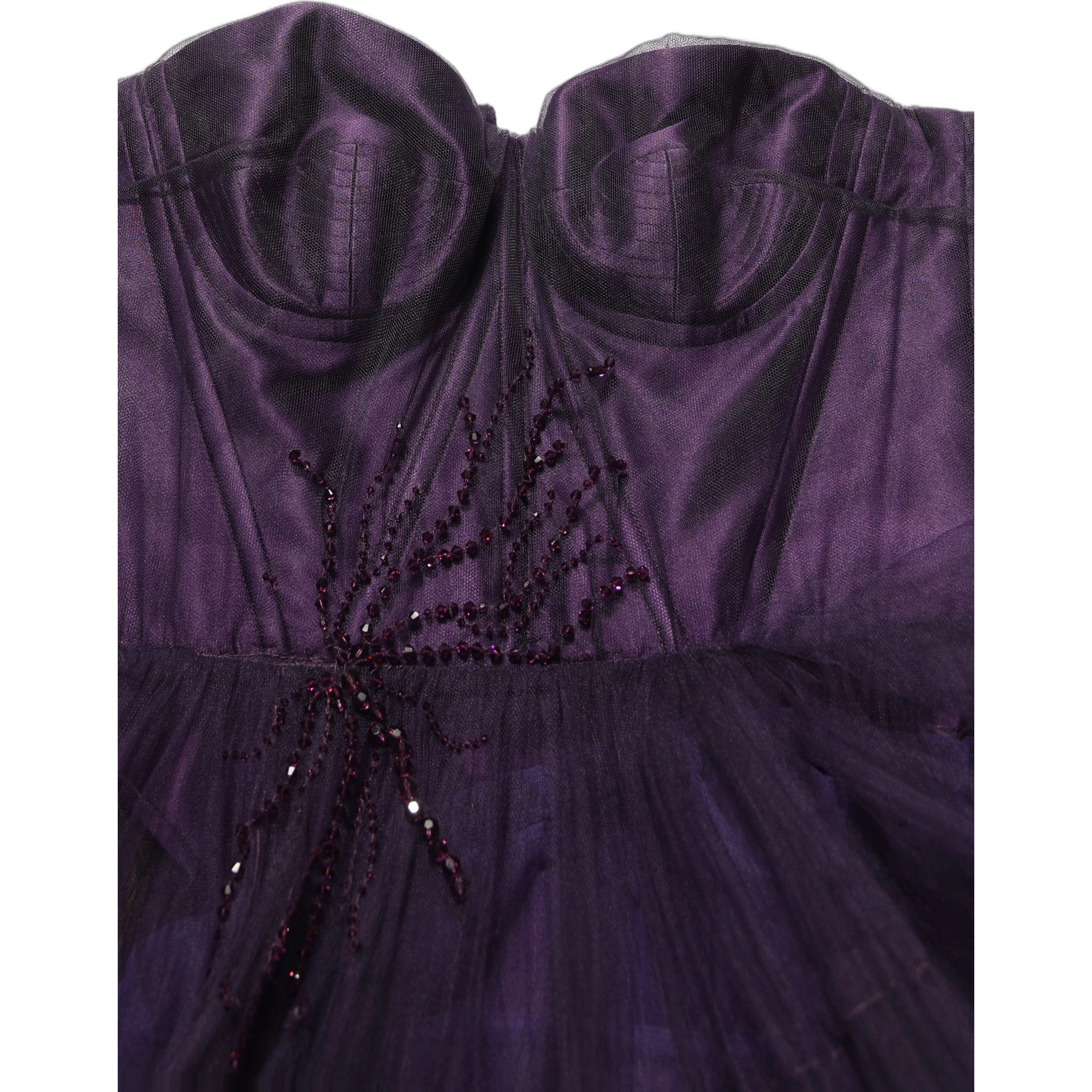 Purple Tiered Tulle Silk Long Gown Dress