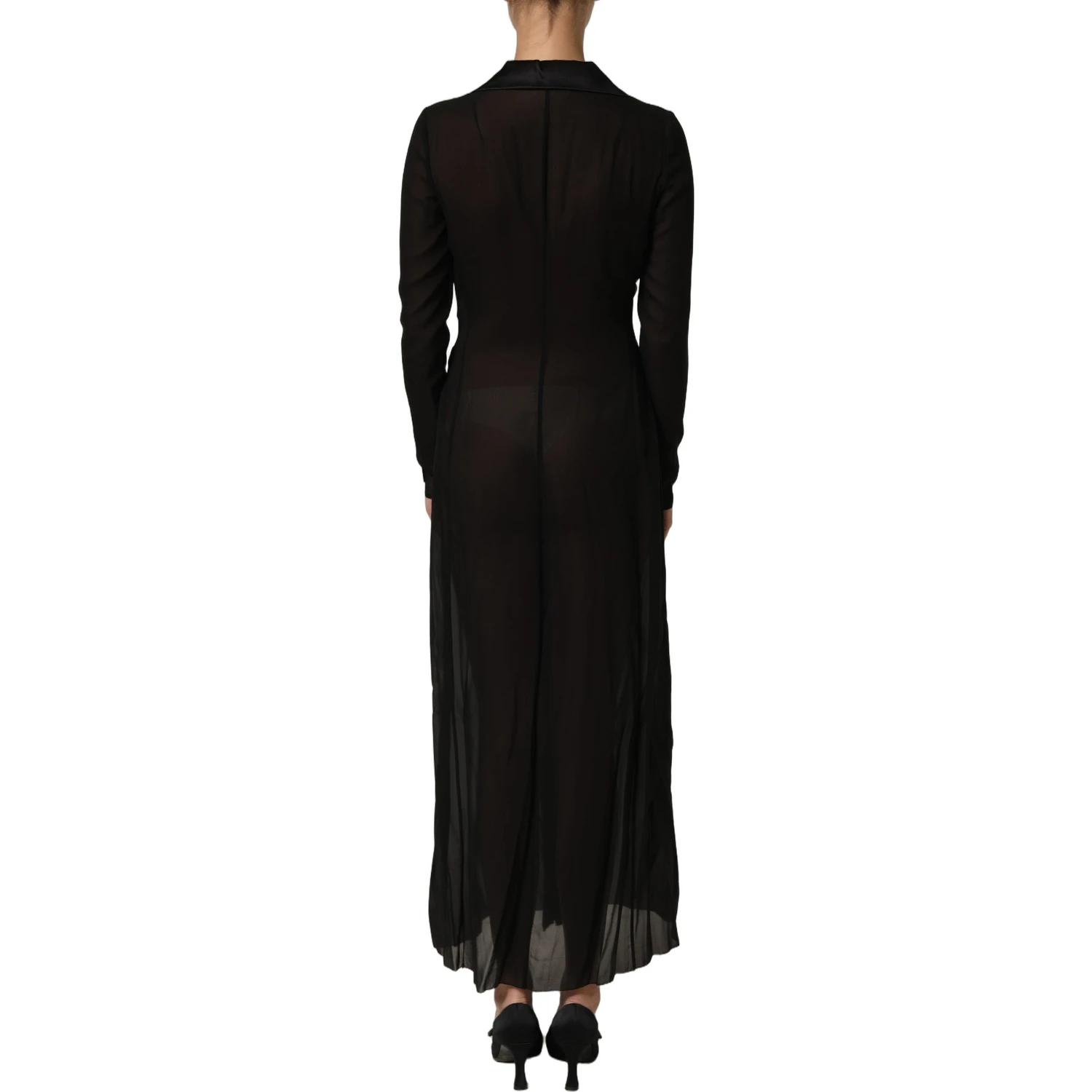 Black Silk Sheer Chiffon Long Maxi Dress