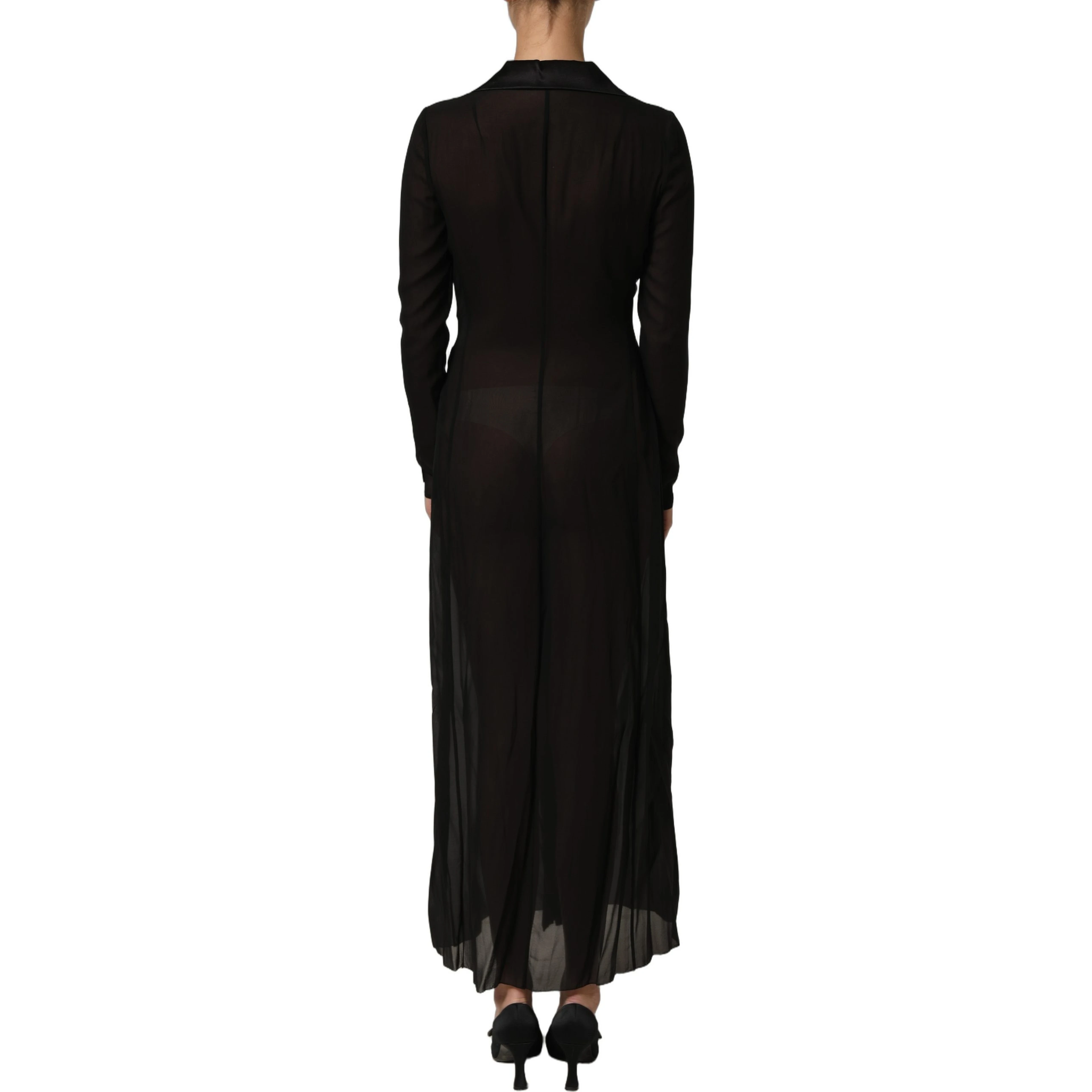 Black Silk Sheer Chiffon Long Maxi Dress