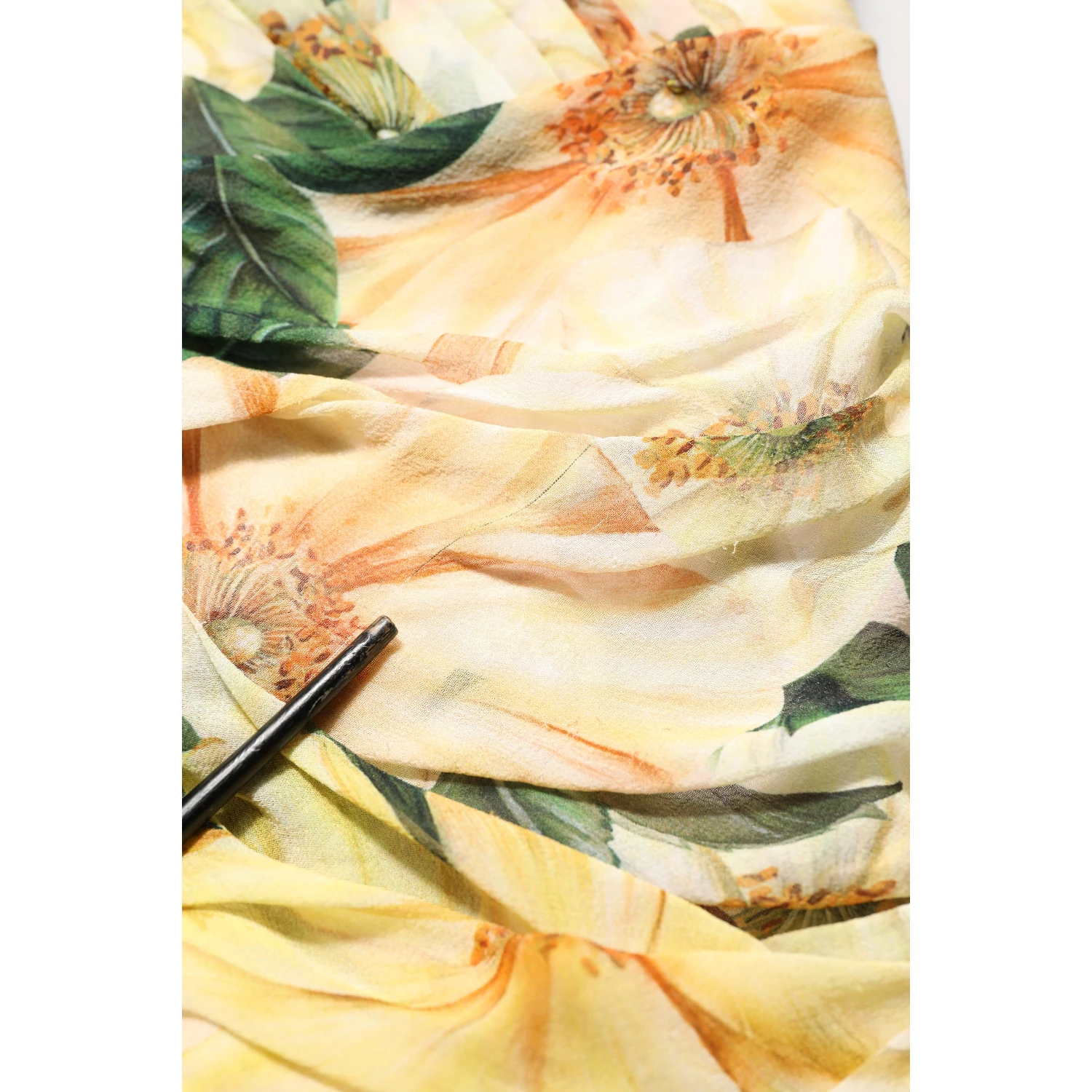 Yellow Floral Print Silk Pleated Maxi Dress