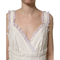White Cotton Poplin Ruffled Midi Dress