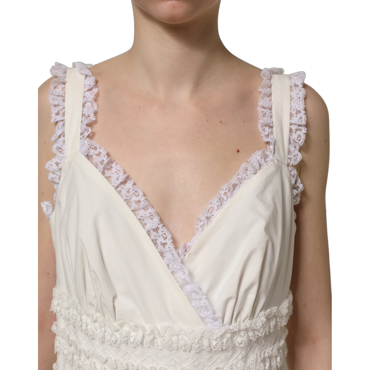White Cotton Poplin Ruffled Midi Dress