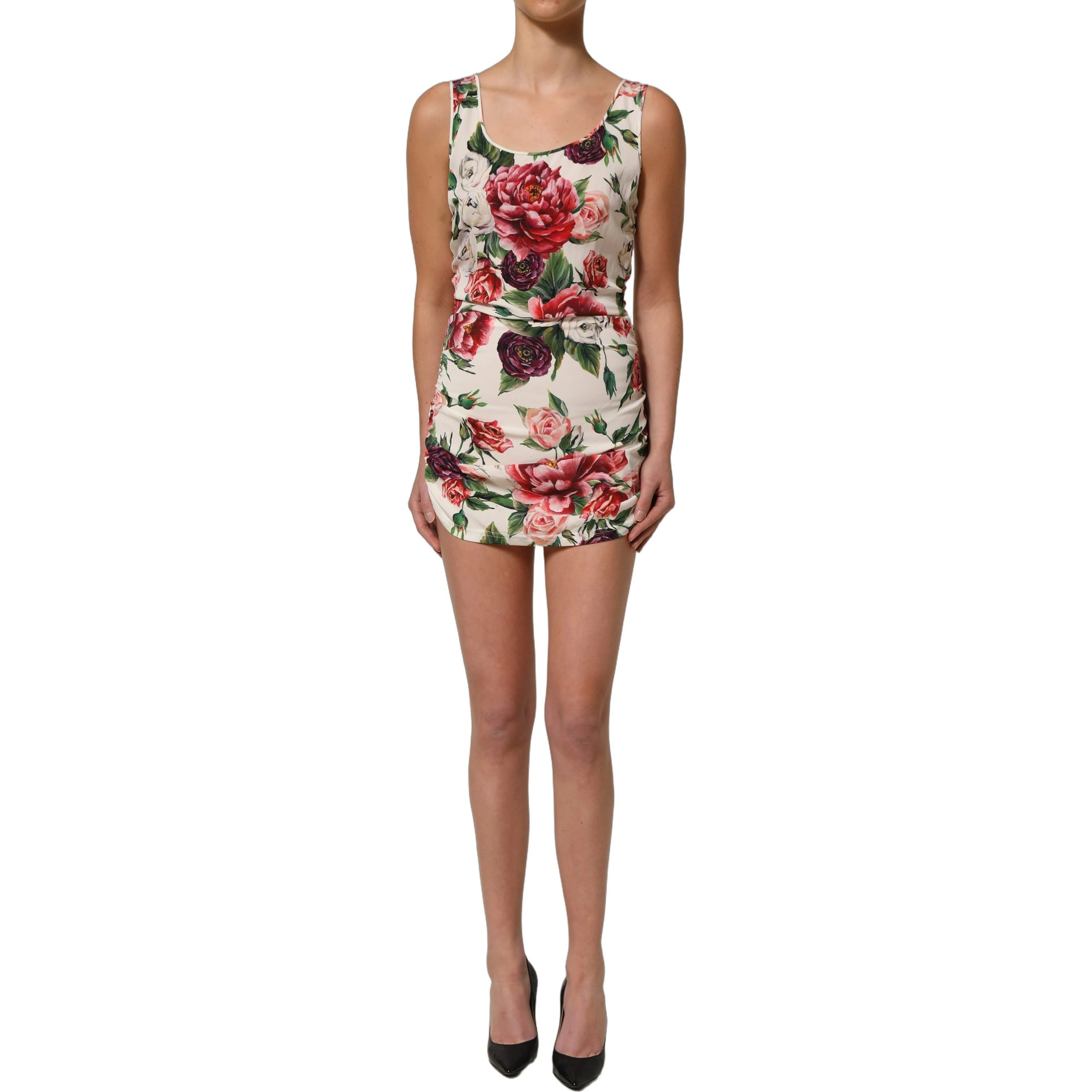 White Floral Sheath Sleeveless Mini Dress