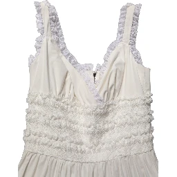 White Cotton Poplin Ruffled Midi Dress