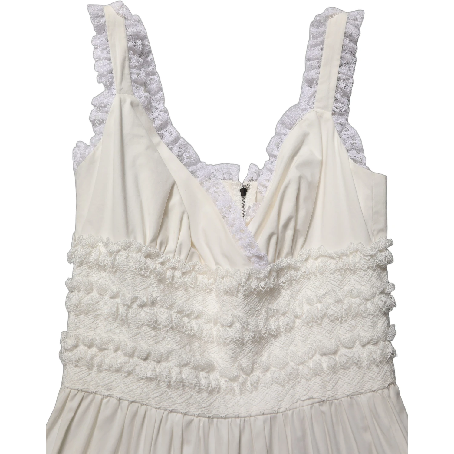White Cotton Poplin Ruffled Midi Dress