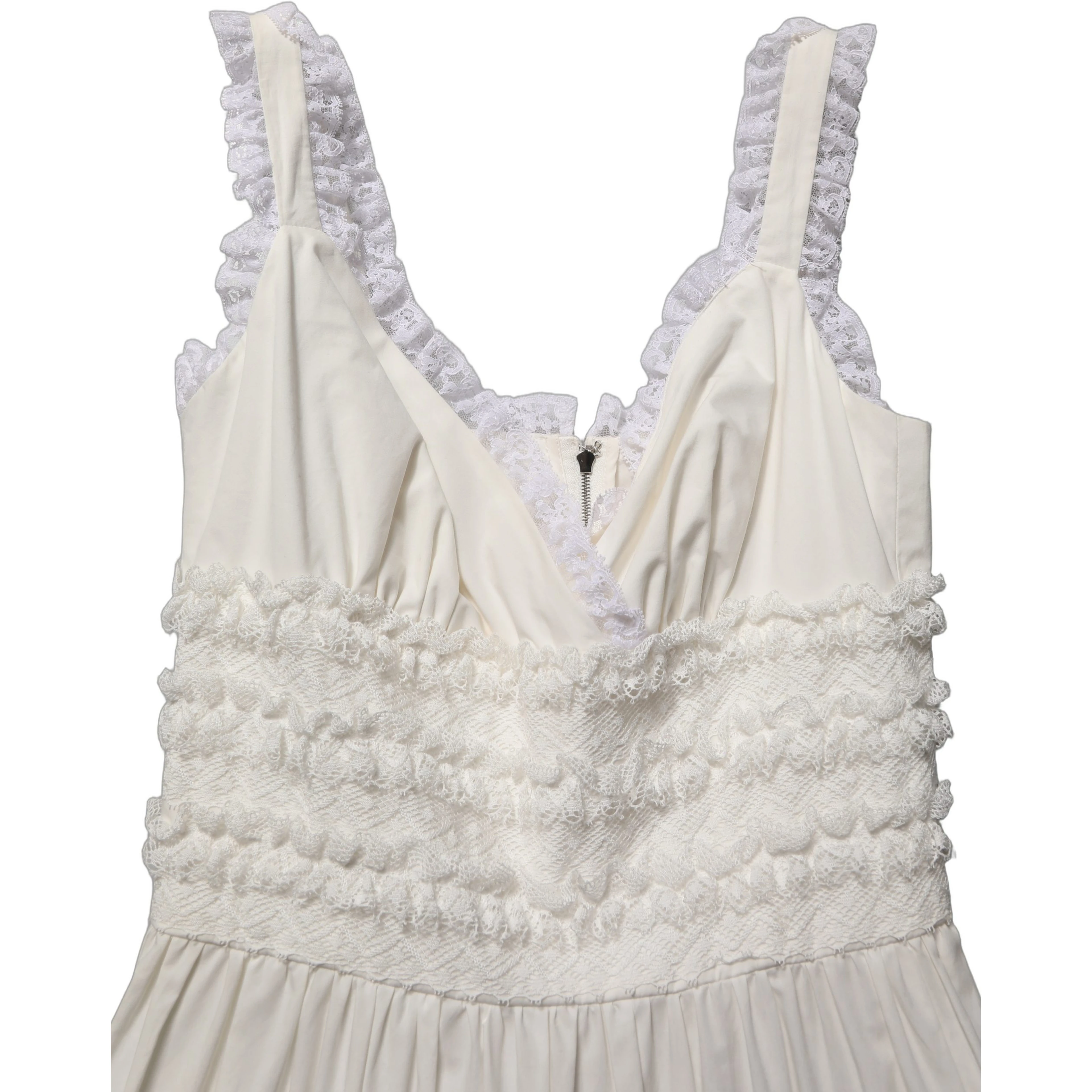 White Cotton Poplin Ruffled Midi Dress