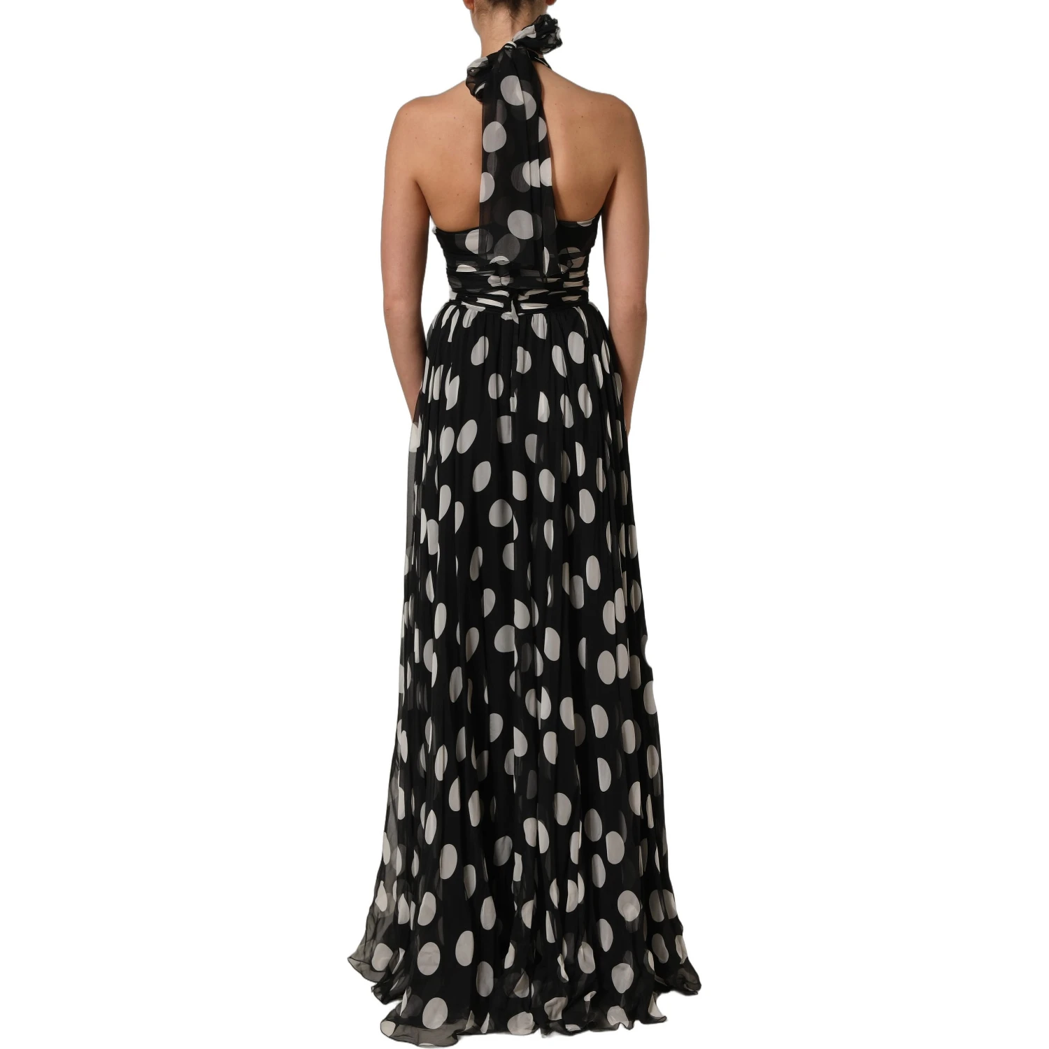 Black White Polka Dot Pleated Maxi Dress