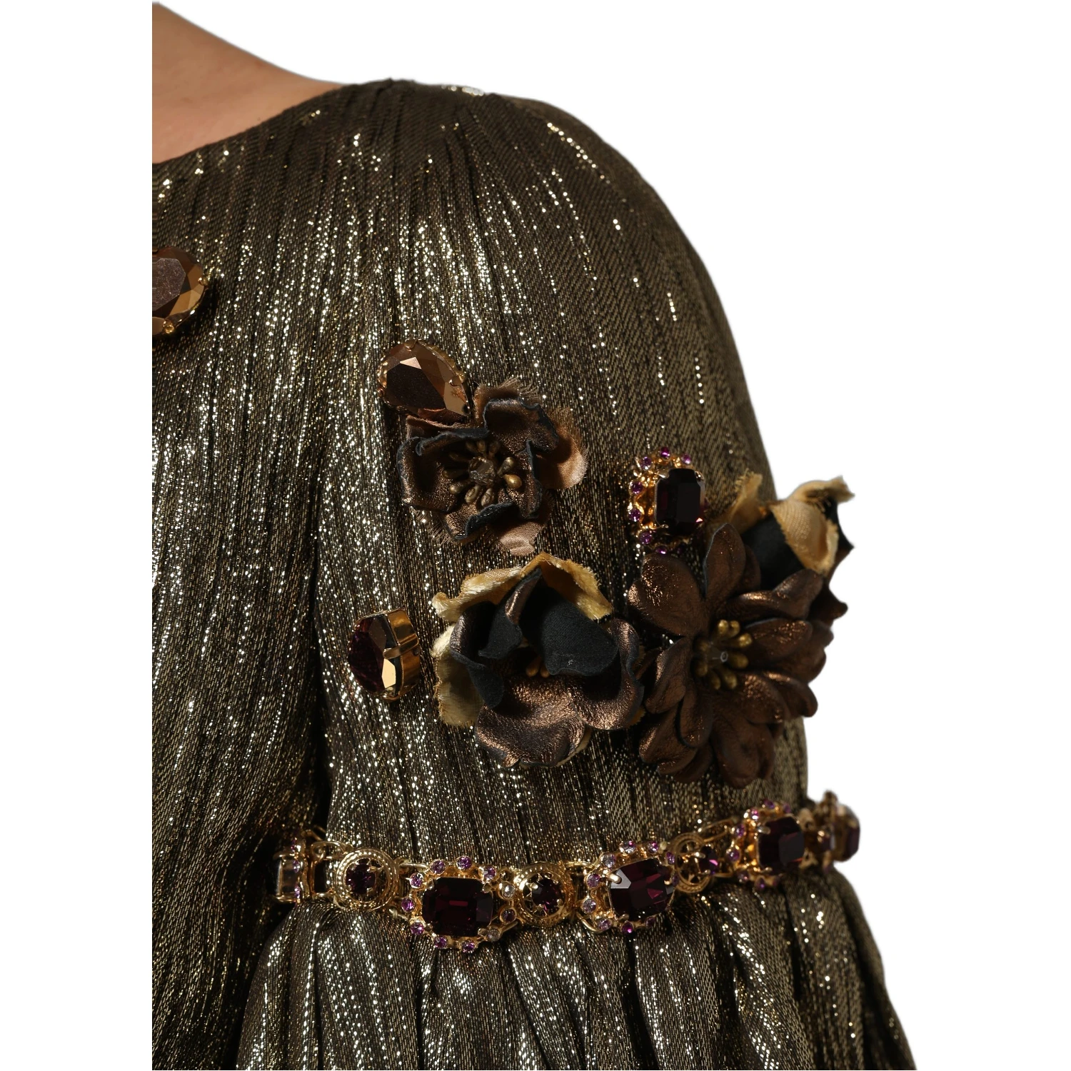 Metallic Gold Embellished Tiered Midi Dress