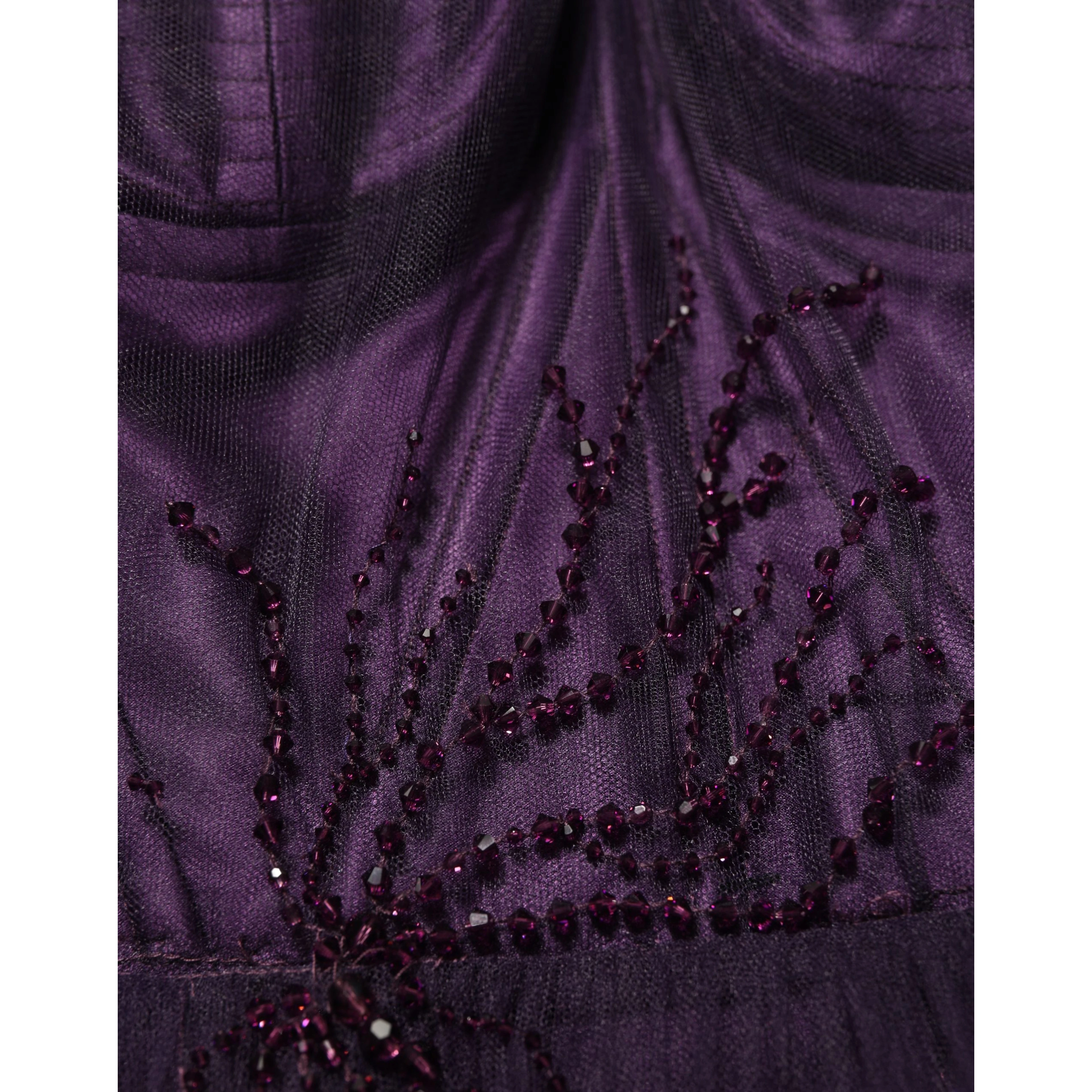 Purple Tiered Tulle Silk Long Gown Dress