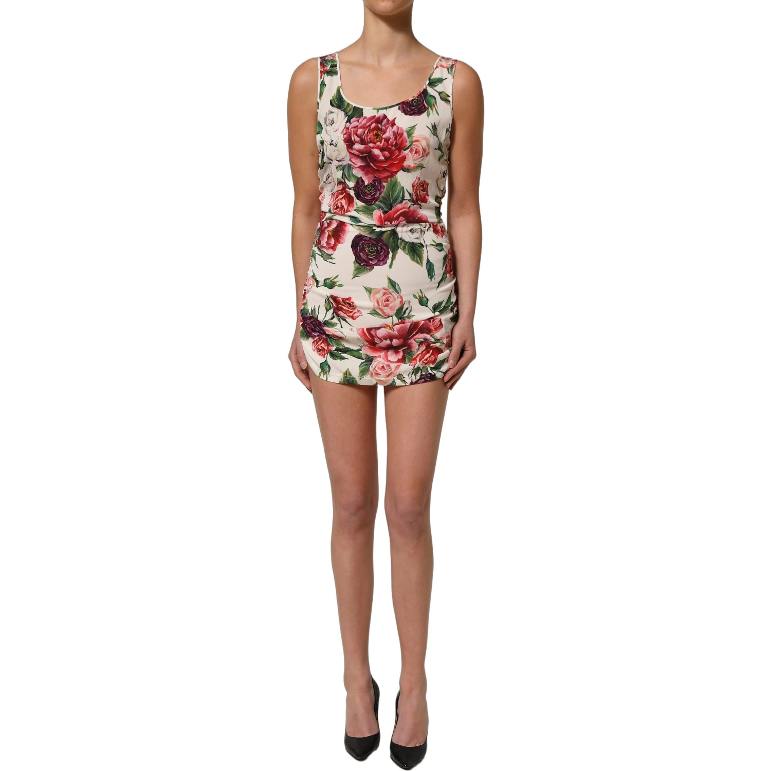 White Floral Sheath Sleeveless Mini Dress