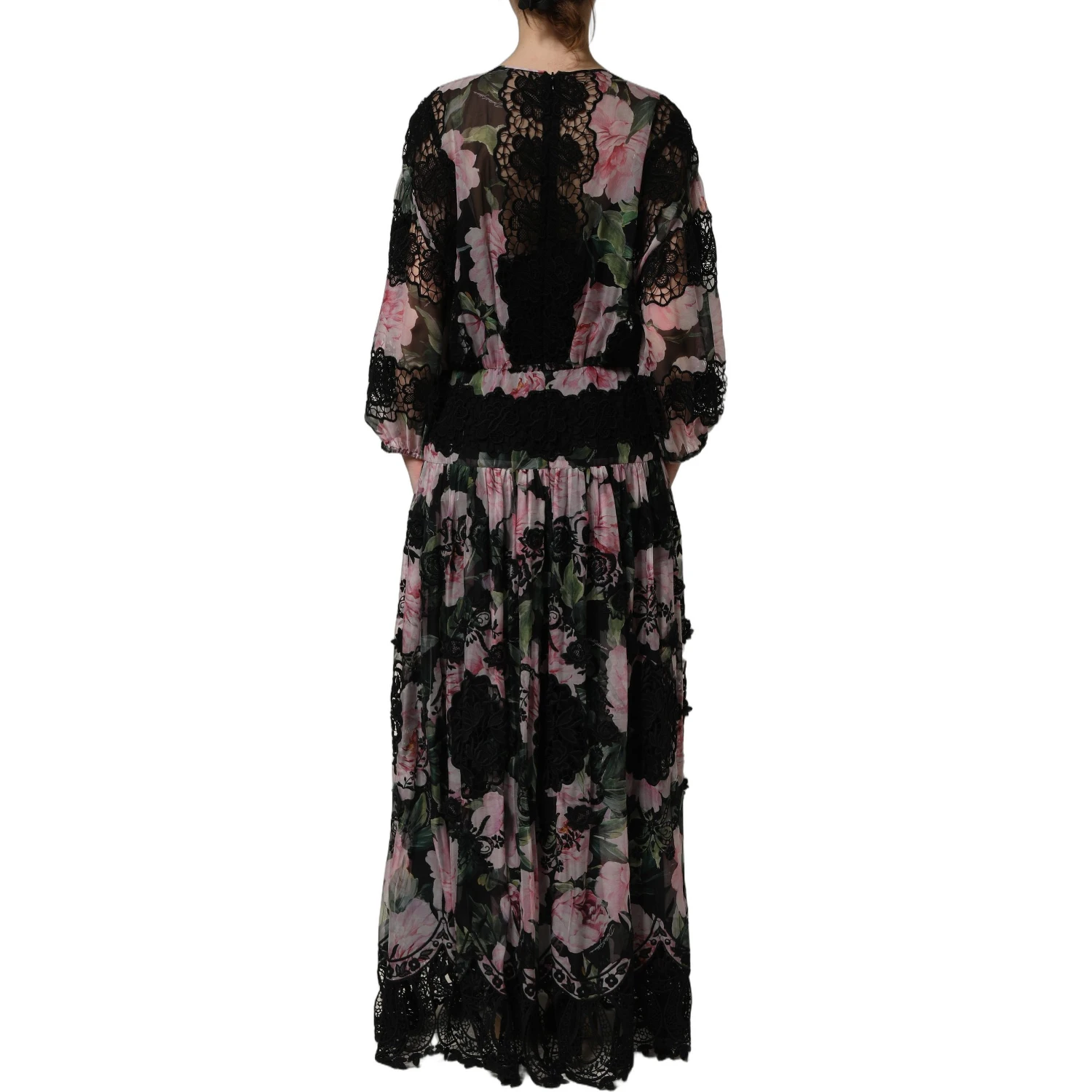 Black Floral Print Cotton Lace Maxi Dress