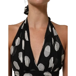 Black White Polka Dot Pleated Maxi Dress