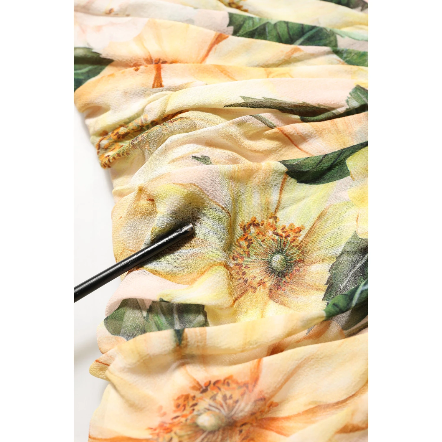 Yellow Floral Print Silk Pleated Maxi Dress