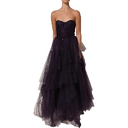 Purple Tiered Tulle Silk Long Gown Dress