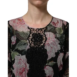 Black Floral Print Cotton Lace Maxi Dress