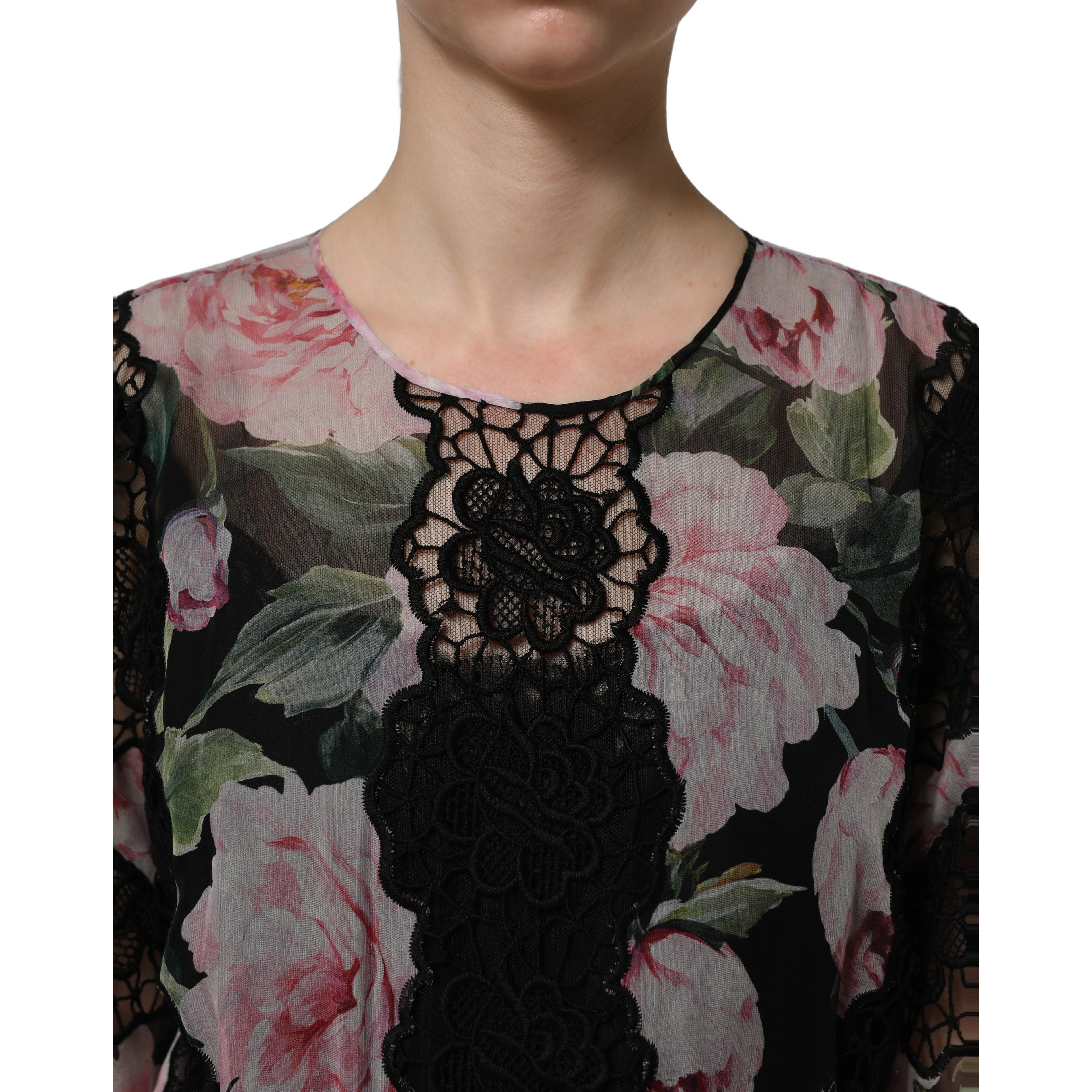 Black Floral Print Cotton Lace Maxi Dress