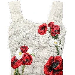 Light Gray Rose Embroidery Sheath Midi Dress