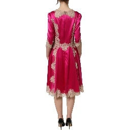 Fuchsia Pink Lace Detail A-line Midi Dress