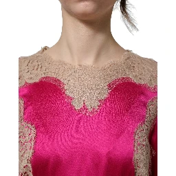 Fuchsia Pink Lace Detail A-line Midi Dress