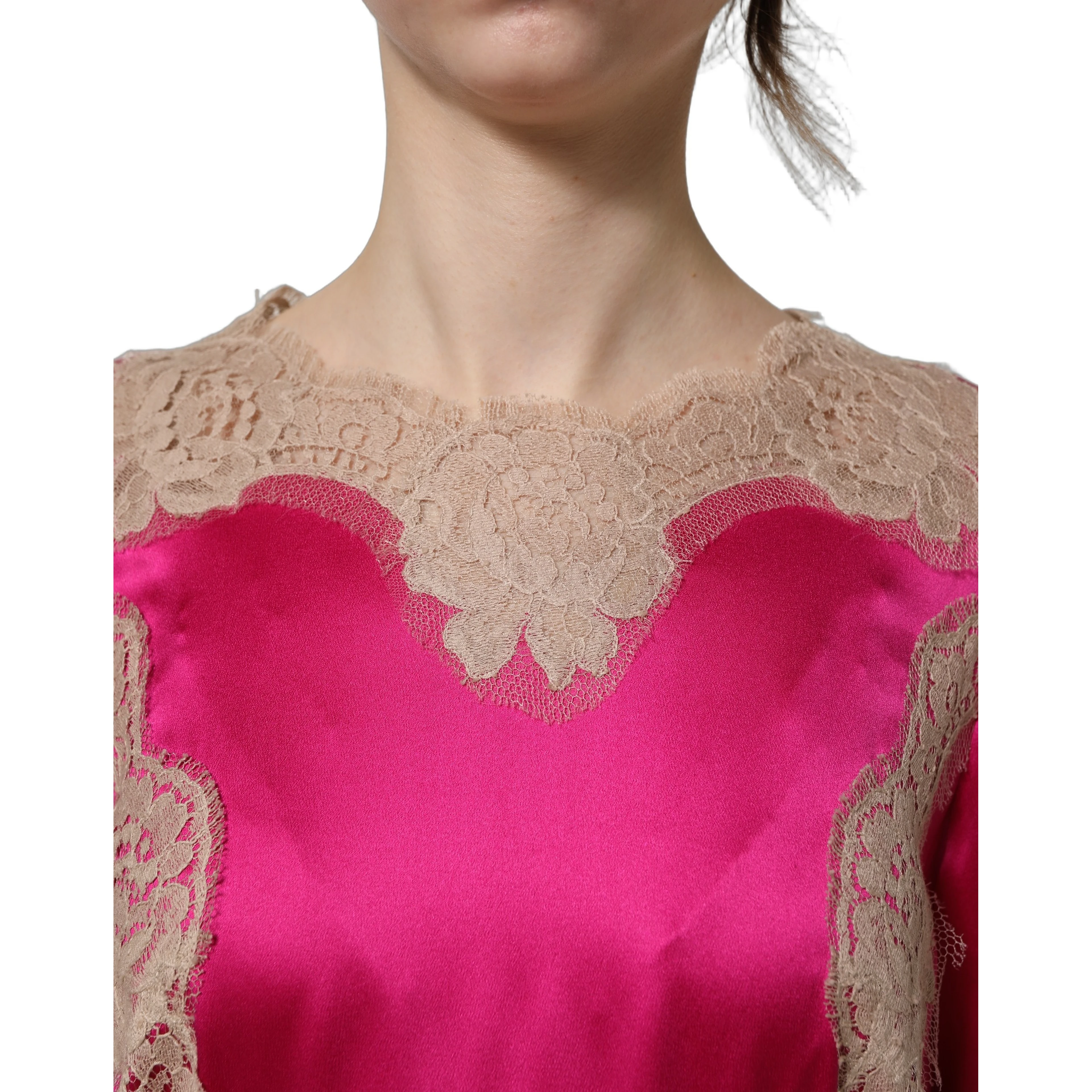 Fuchsia Pink Lace Detail A-line Midi Dress