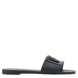 Black Rubber Flat Sandals