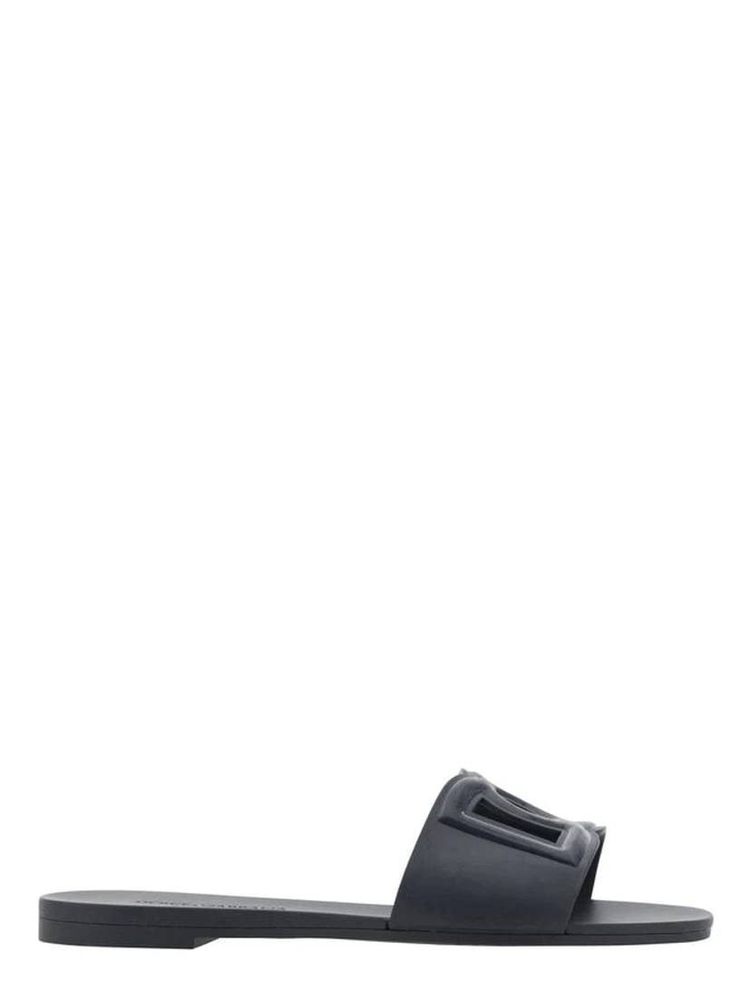 Black Rubber Flat Sandals