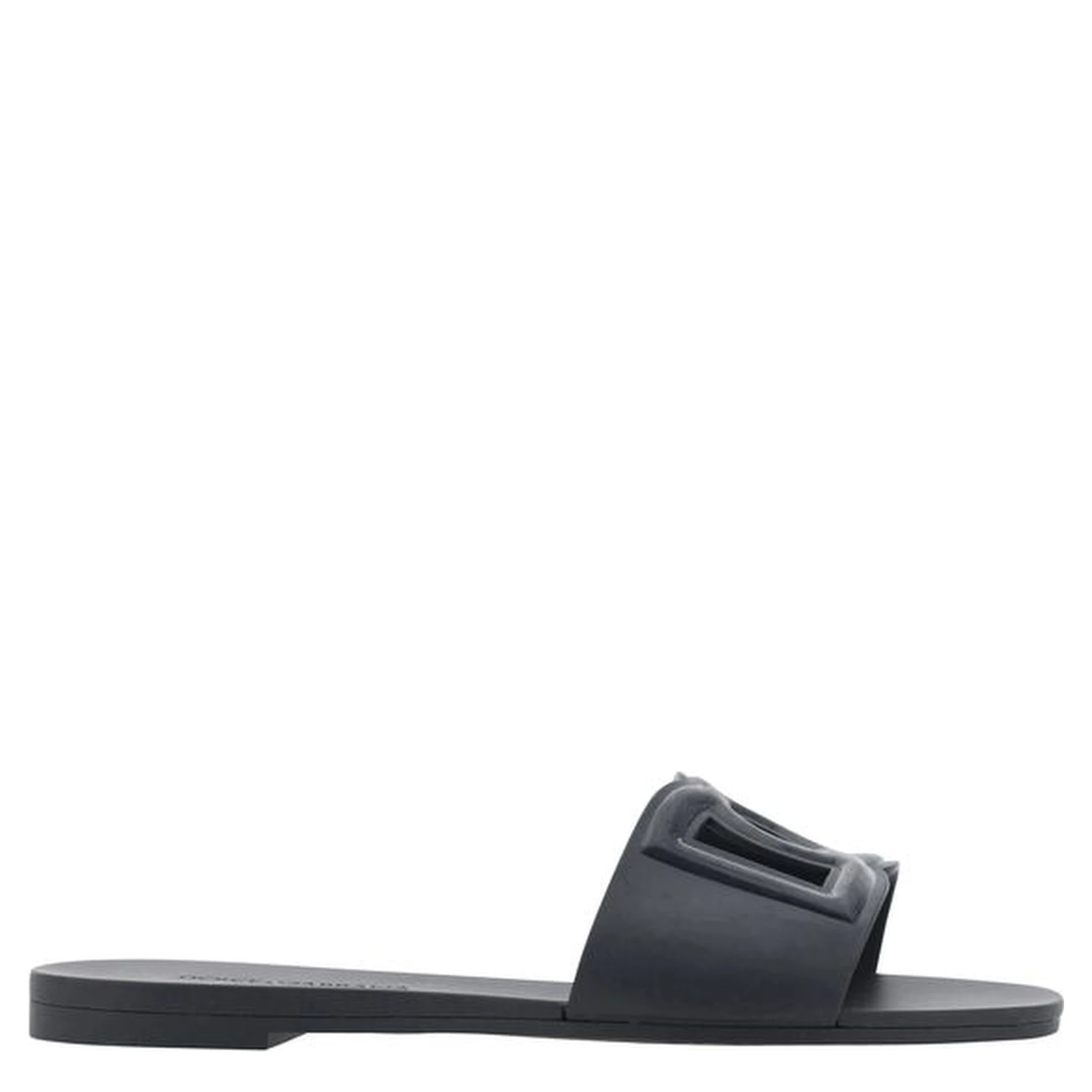 Black Rubber Flat Sandals