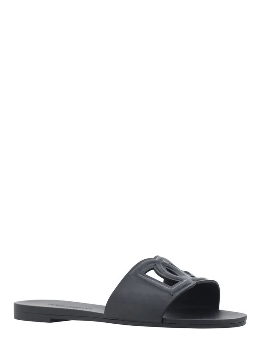 Black Rubber Flat Sandals