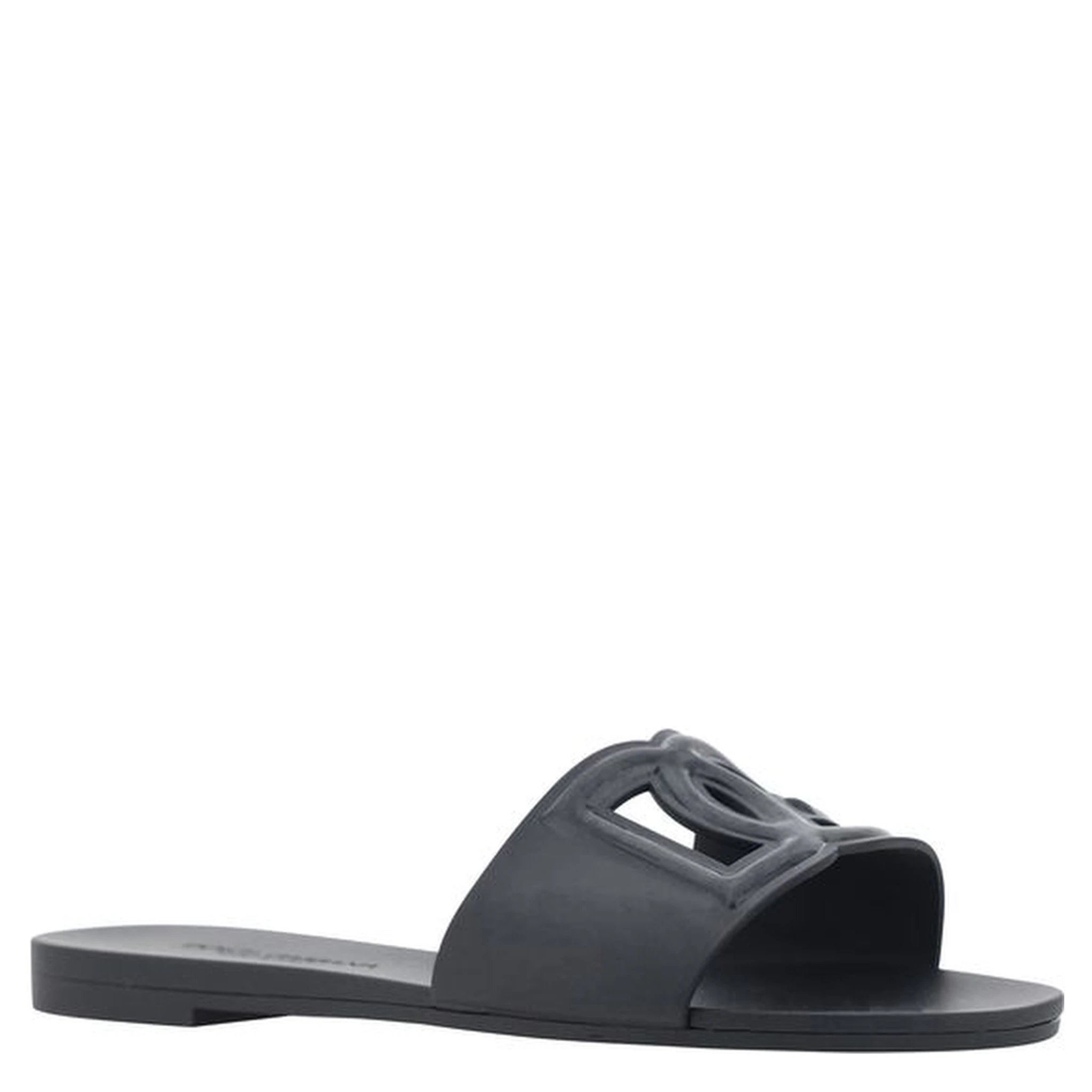 Black Rubber Flat Sandals