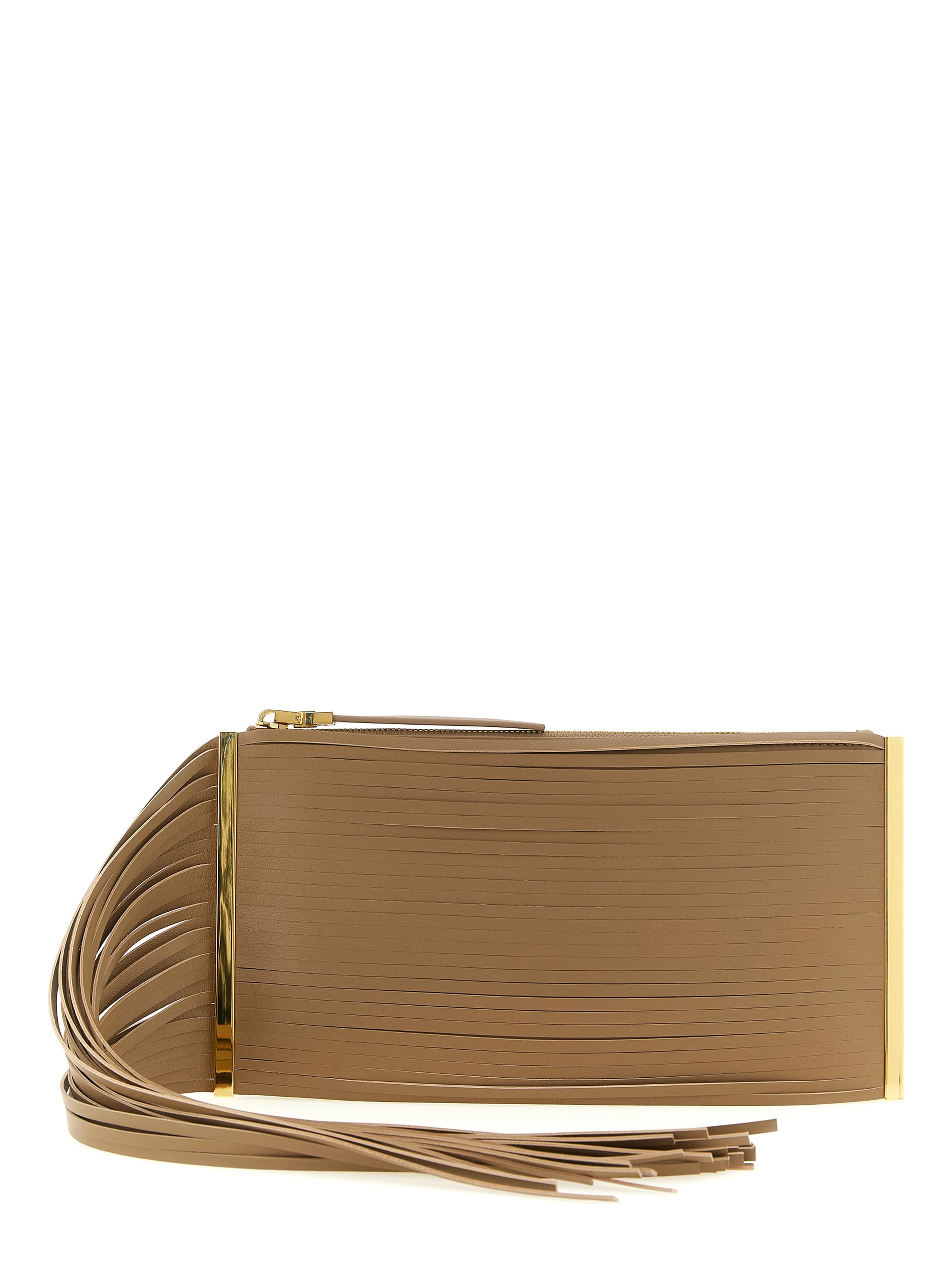 Beige Leather Clutch Bag