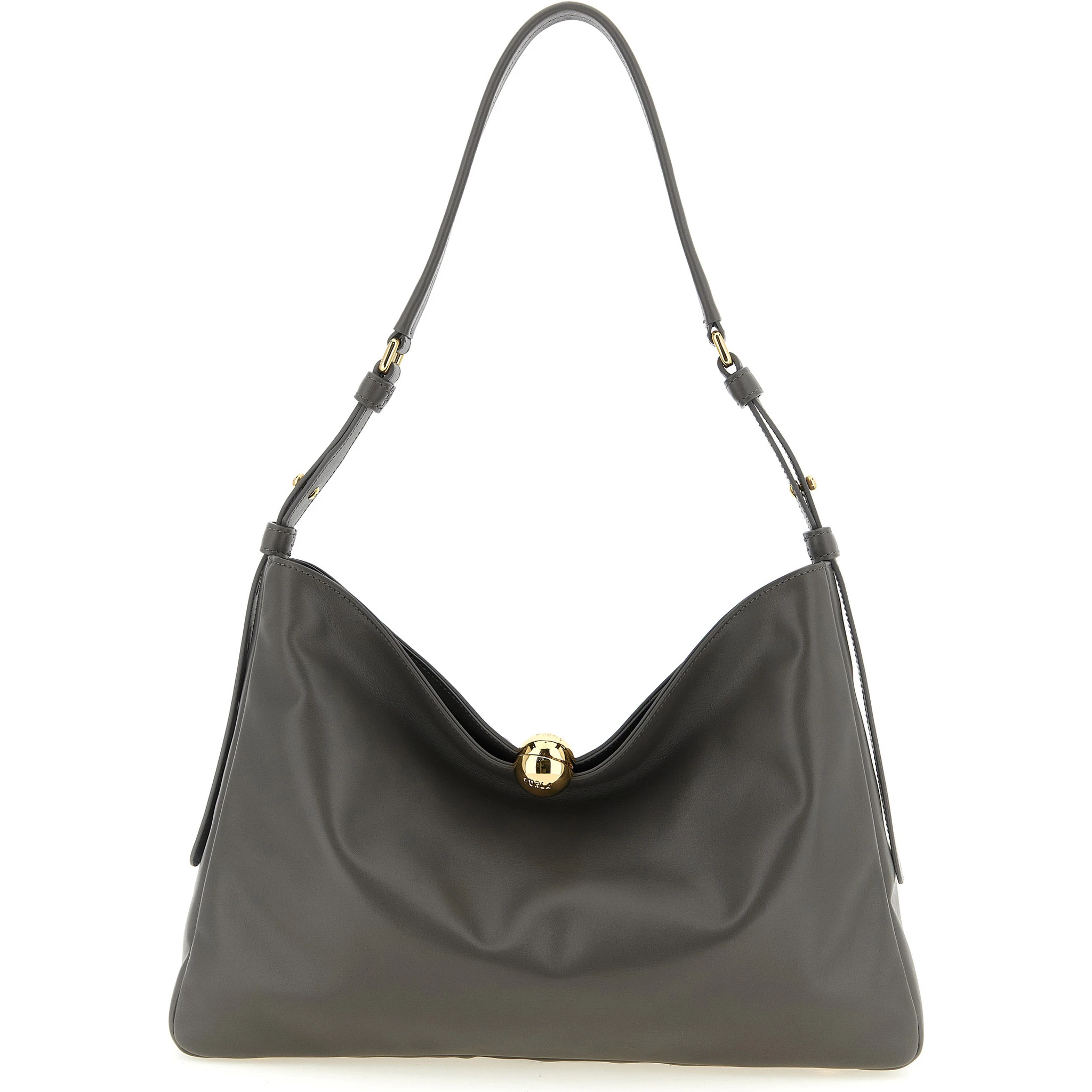 Gray Calfskin Shoulder Bag