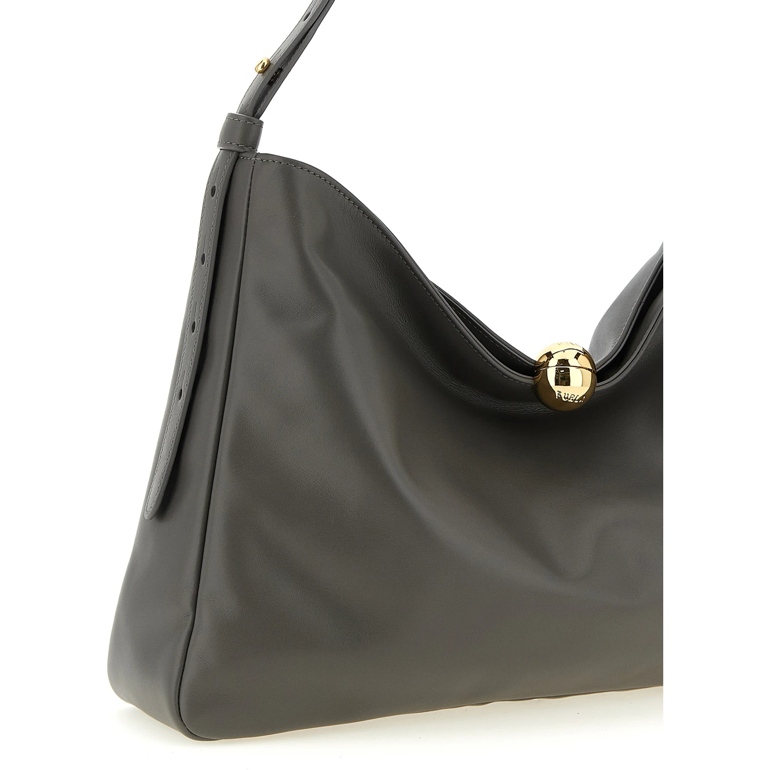Gray Calfskin Shoulder Bag