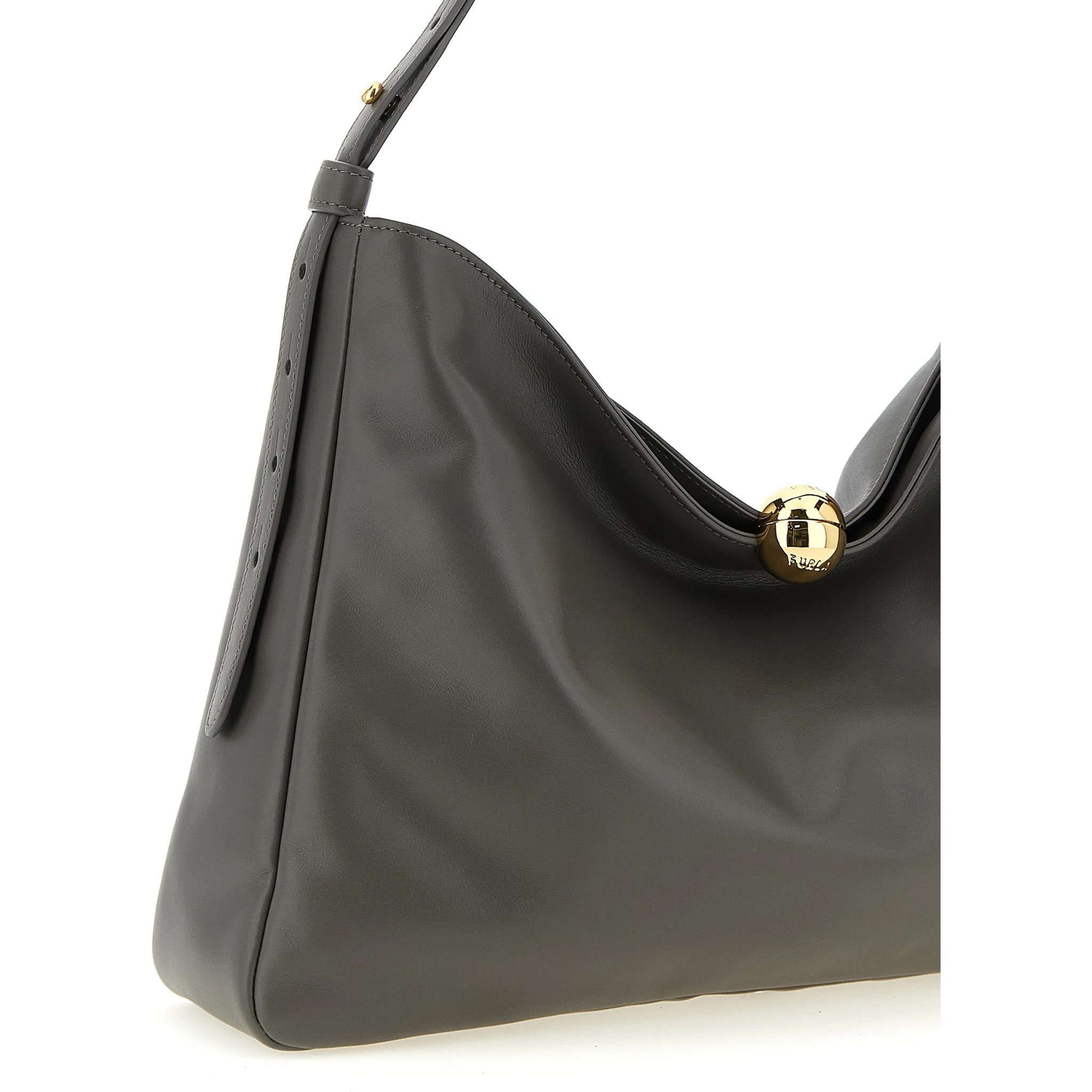 Gray Calfskin Shoulder Bag