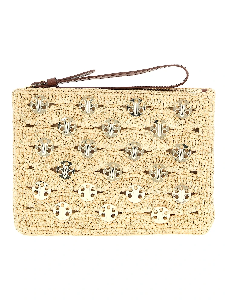 Beige Rayon Clutch Bag