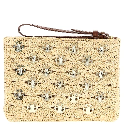 Beige Rayon Clutch Bag