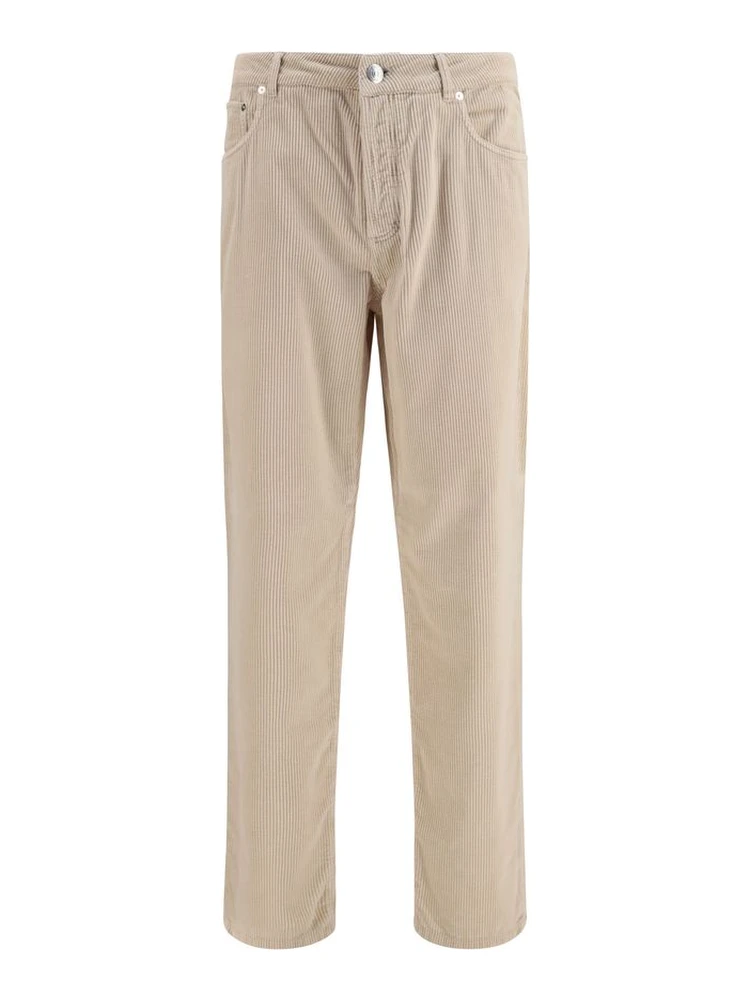 Beige Cotton Casual Pants