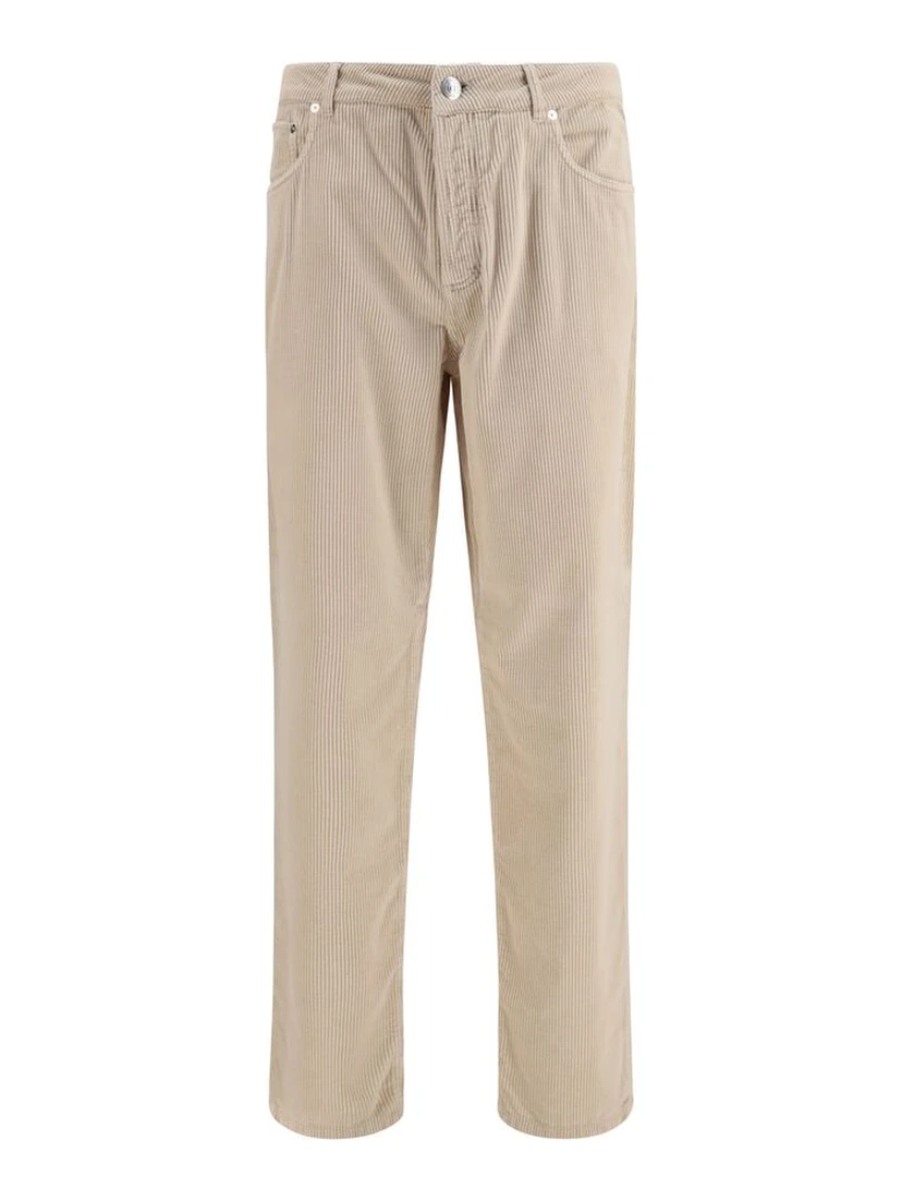 Beige Cotton Casual Pants