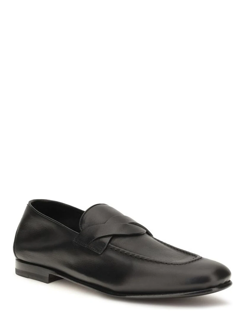 Black Calf Leather Bos Taurus Slip-On Loafers