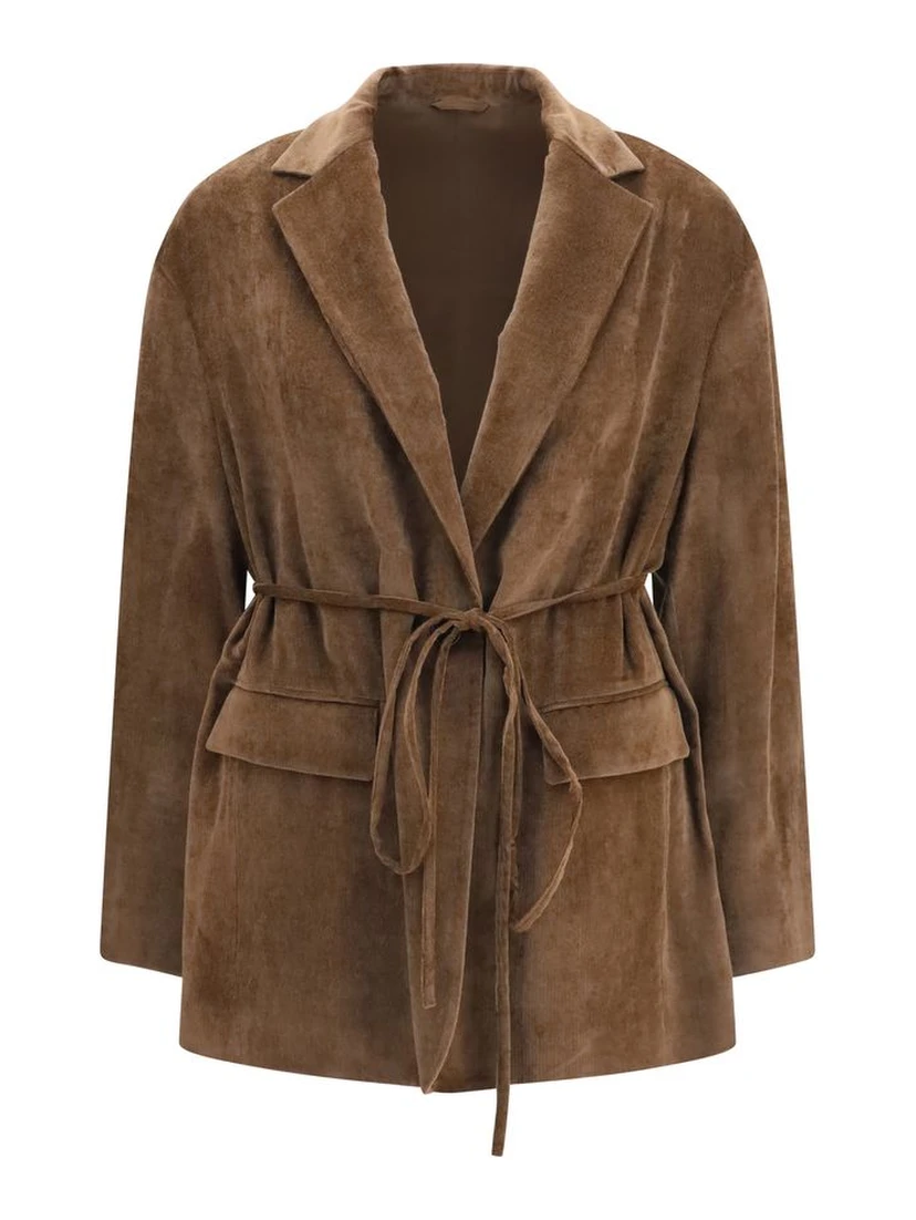Brown Viscose Full-Length Jacket