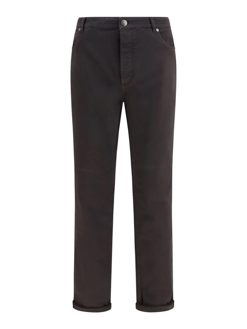 Brown Cotton Cropped Jeans