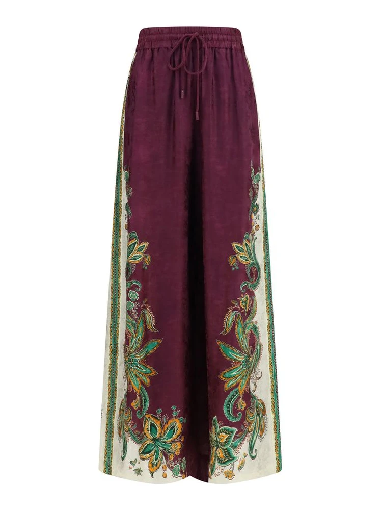 Purple Viscose Casual Pants