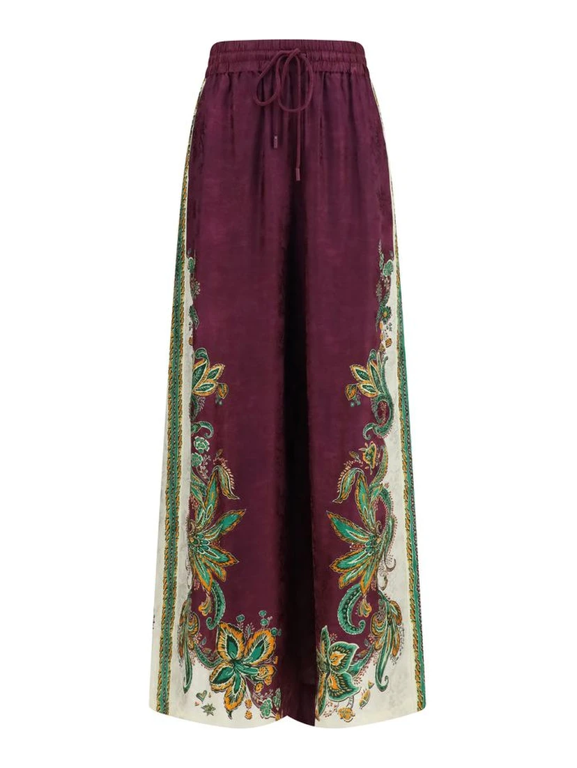 Purple Viscose Casual Pants