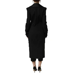 Black Nylon Double Breasted Coat Jacket