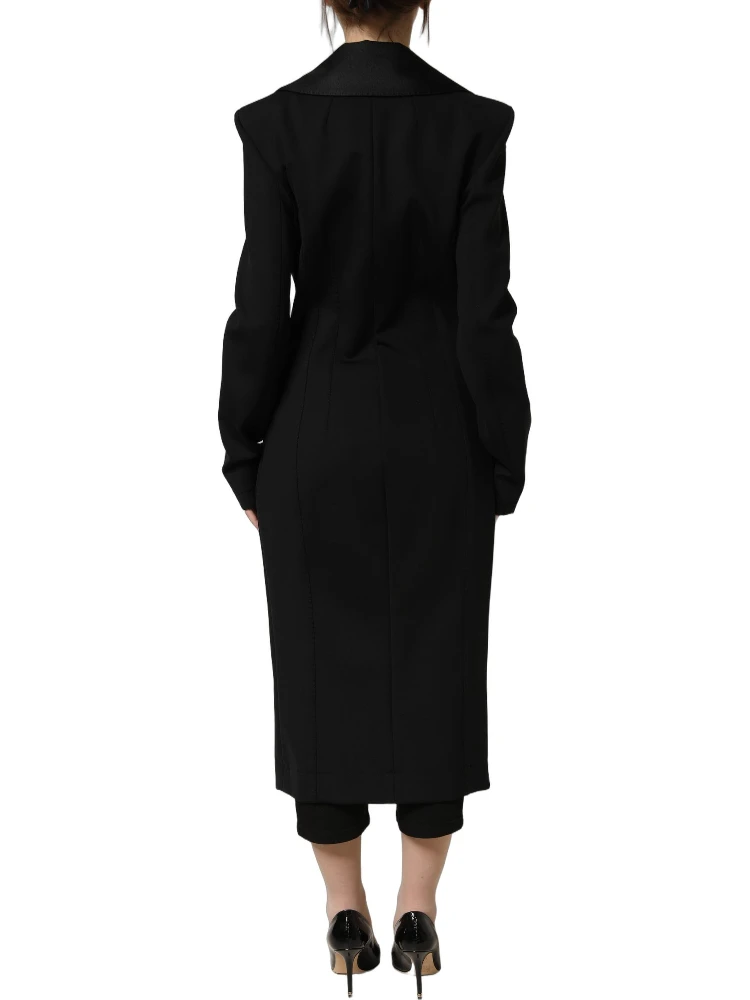 Black Nylon Double Breasted Coat Jacket