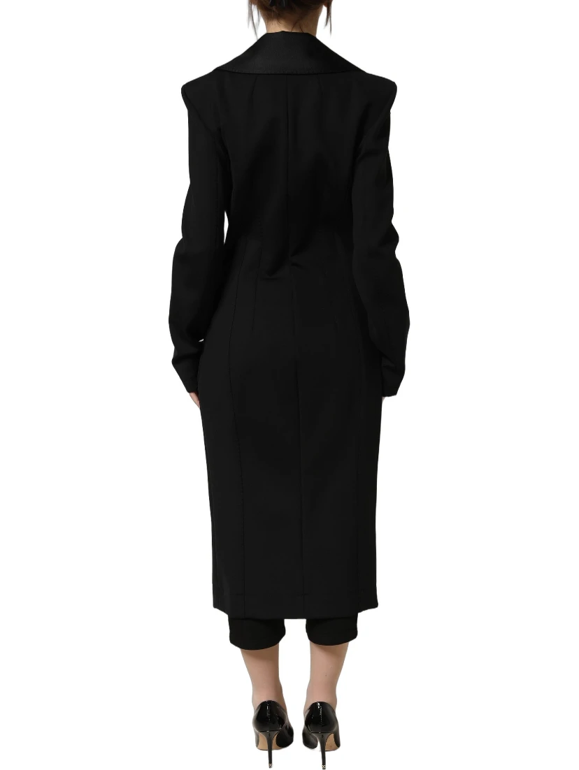 Black Nylon Double Breasted Coat Jacket