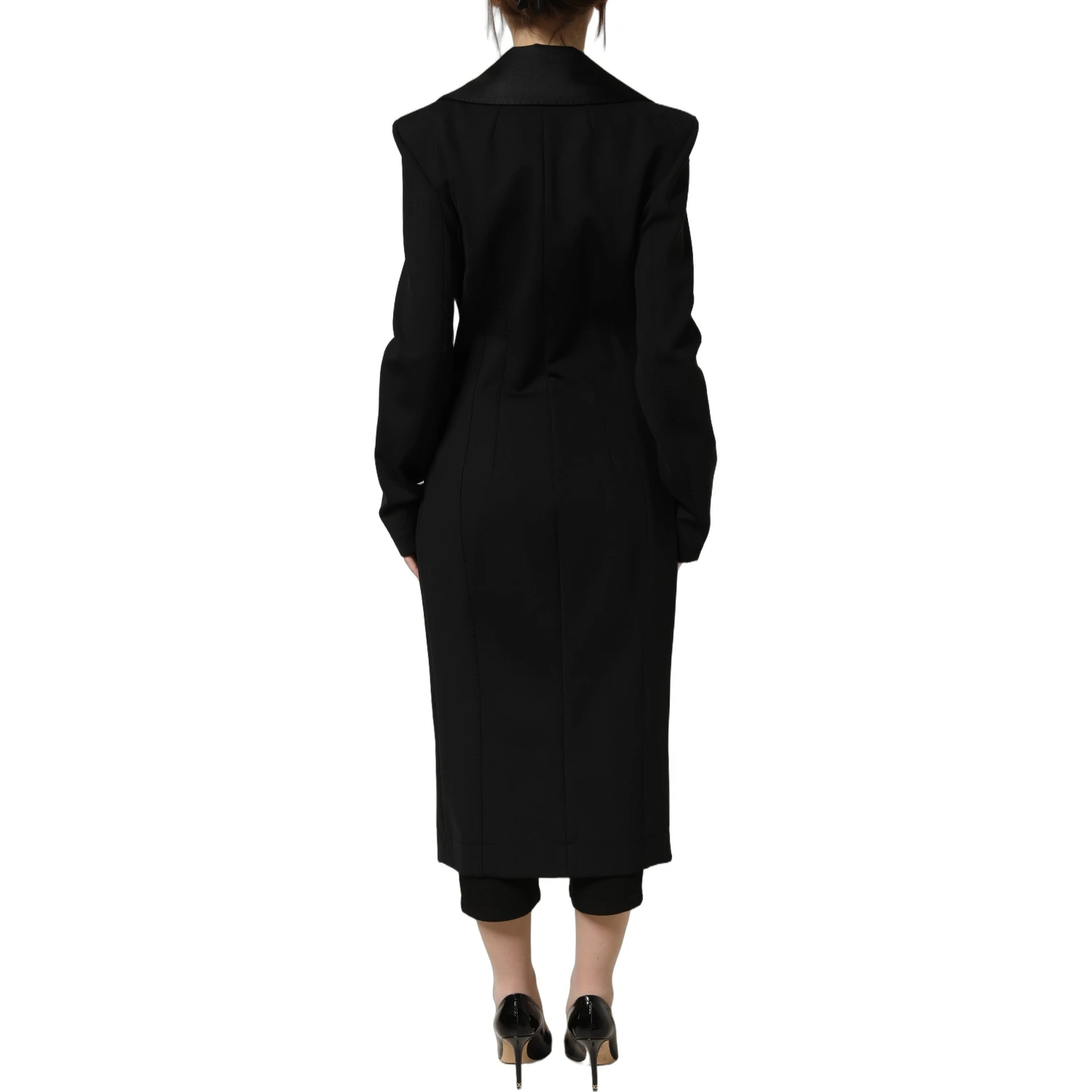 Black Nylon Double Breasted Coat Jacket