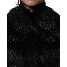 Black Acrylic Faux Fur Sleeveless Vest Jacket