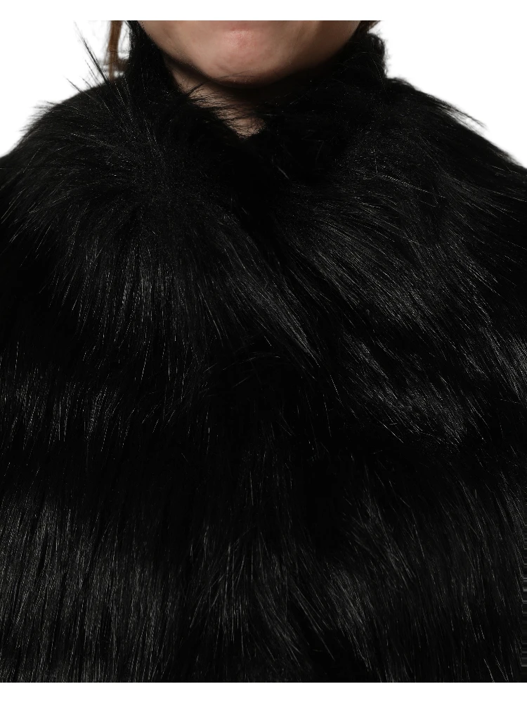 Black Acrylic Faux Fur Sleeveless Vest Jacket